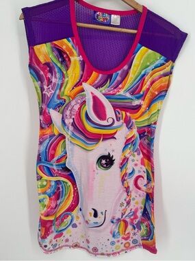 Rare Lisa Frank Unicorn Sleepshirt Night Gown Cover Up Rainbow Women's Size XS